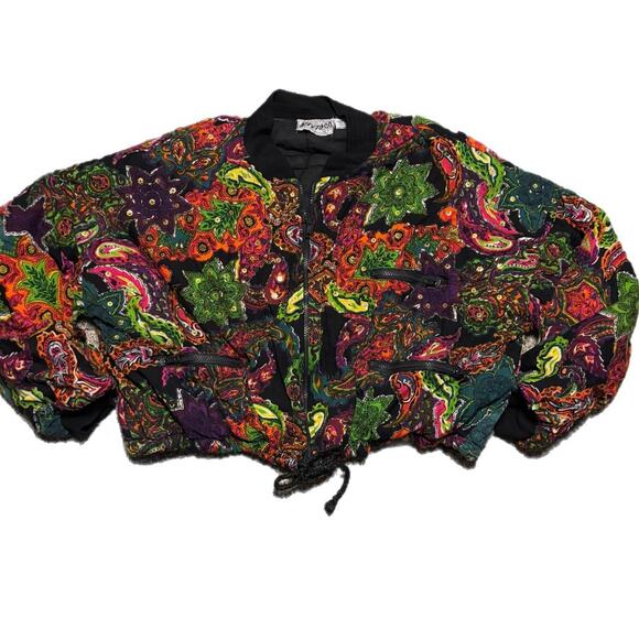 Multi coloured paisley print beaded bomber jacket - Picture 1 of 5